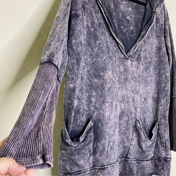 Abree Purple Mineral Wash Distressed Lagenlook Longline Hoodie Large - Picture 2 of 10